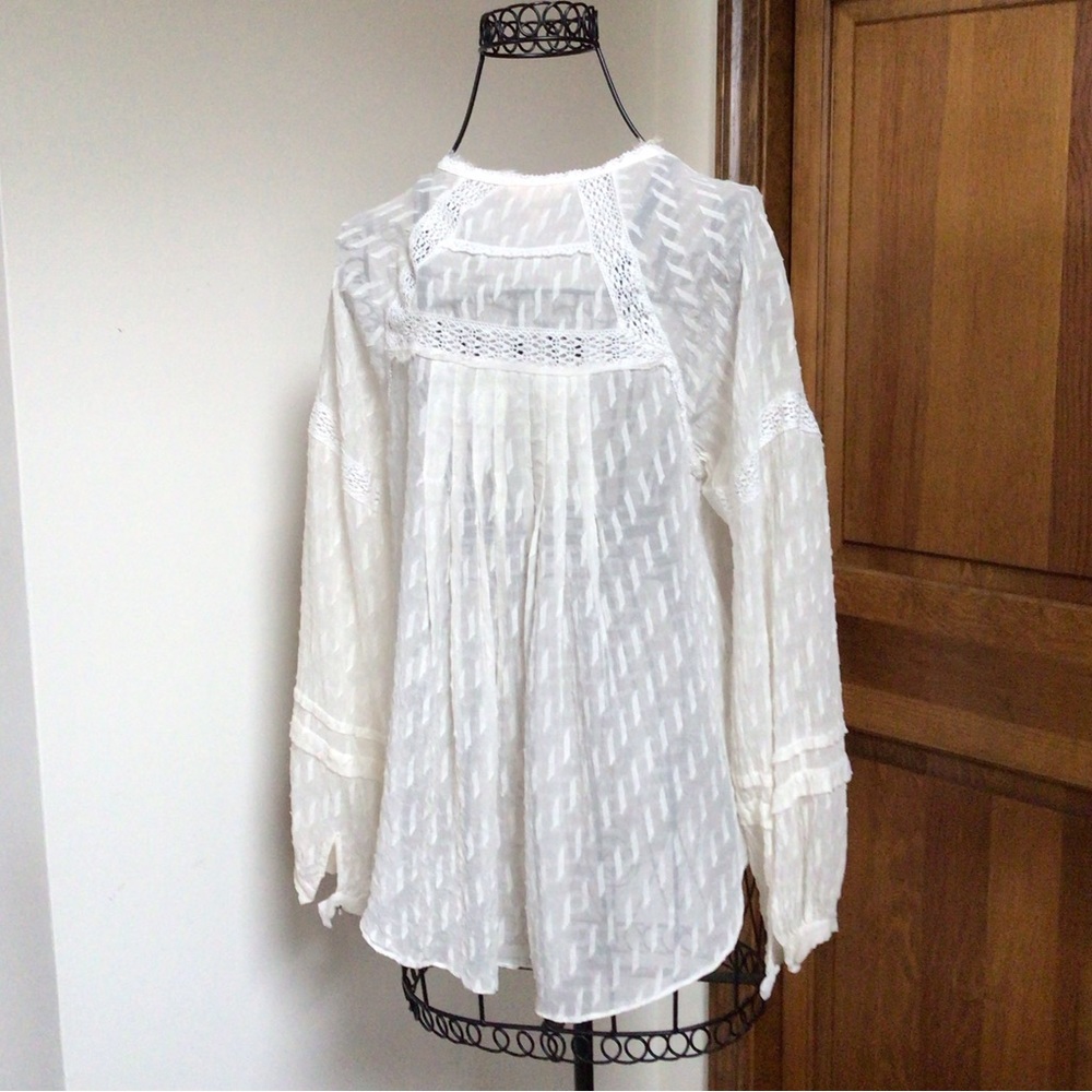REBECCA TAYLOR Cream Silk Double Tie Neck Blouse, 0 - Picture 2 of 6